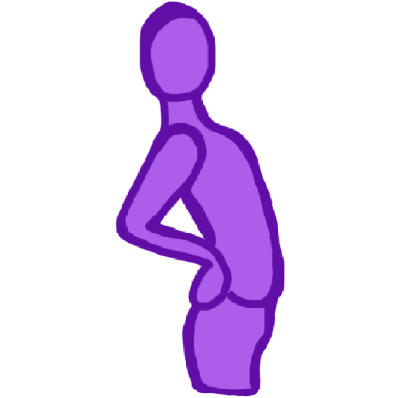 pink figure doing standing trunk extension